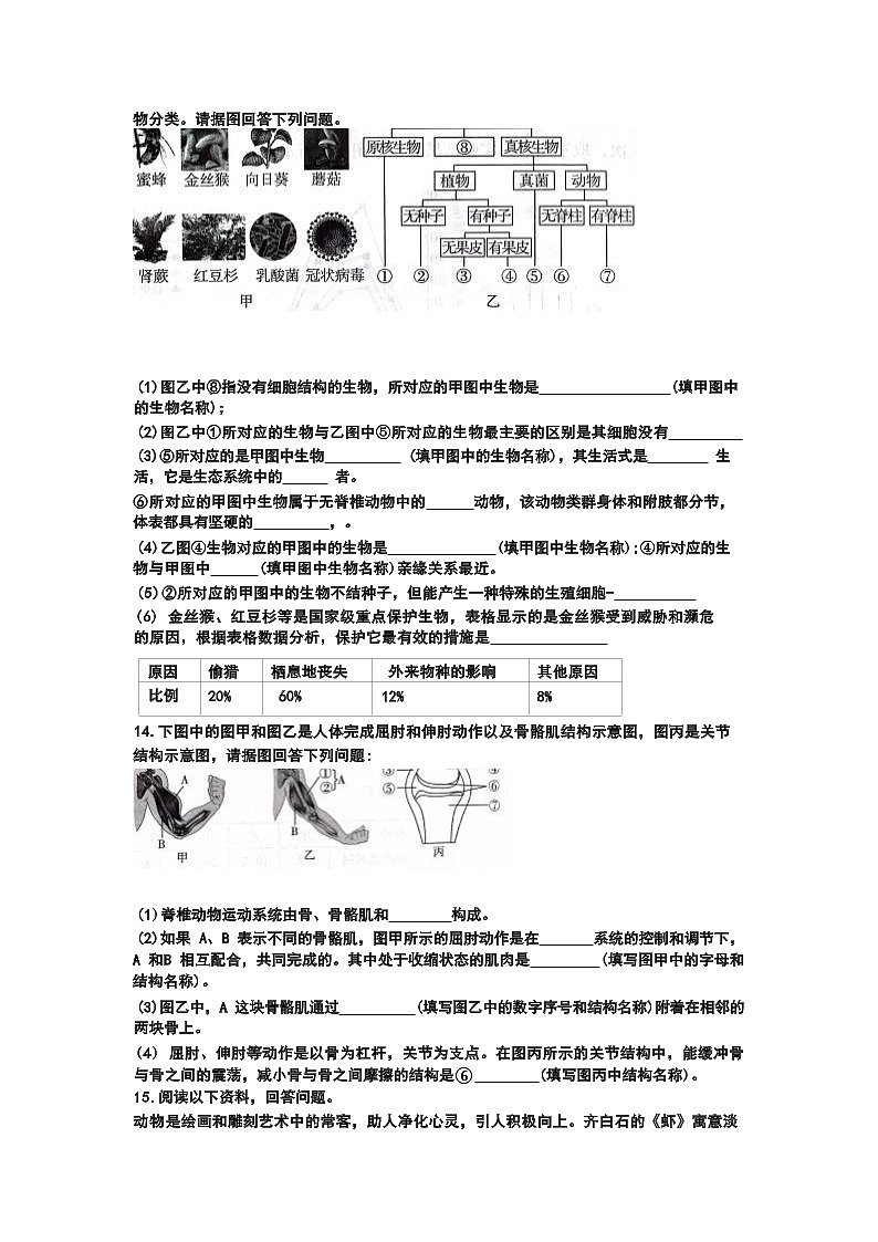 辽宁省沈阳市育源中学2022-2023学年八年级上学期期末考试生物试题 (含答案)第2页