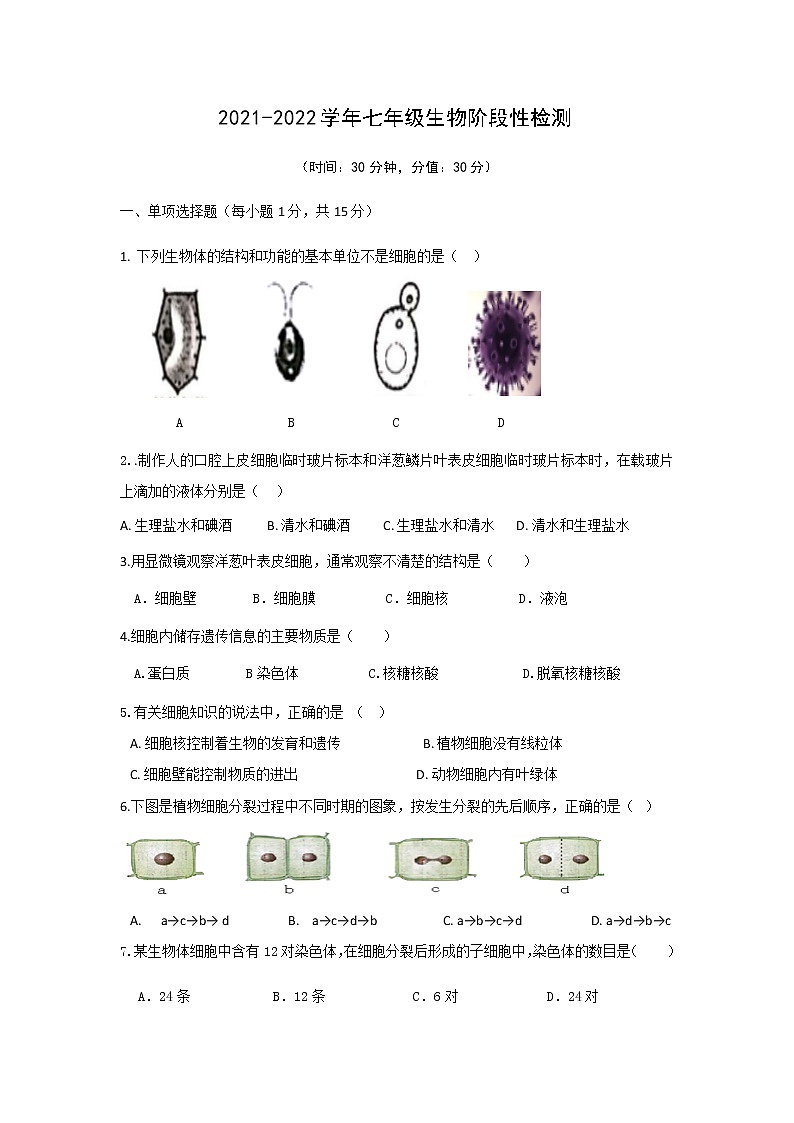 江苏省七年级生物阶段性检测第1页