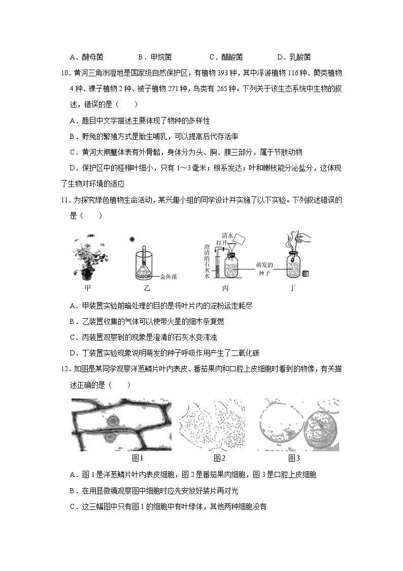 2022年山东省东营市胜利六十二中中考生物模拟试卷(含答案)03