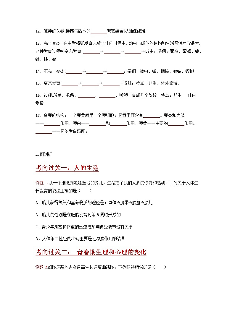 秘籍11 生物的生殖和发育-备战中考生物抢分秘籍 试卷03