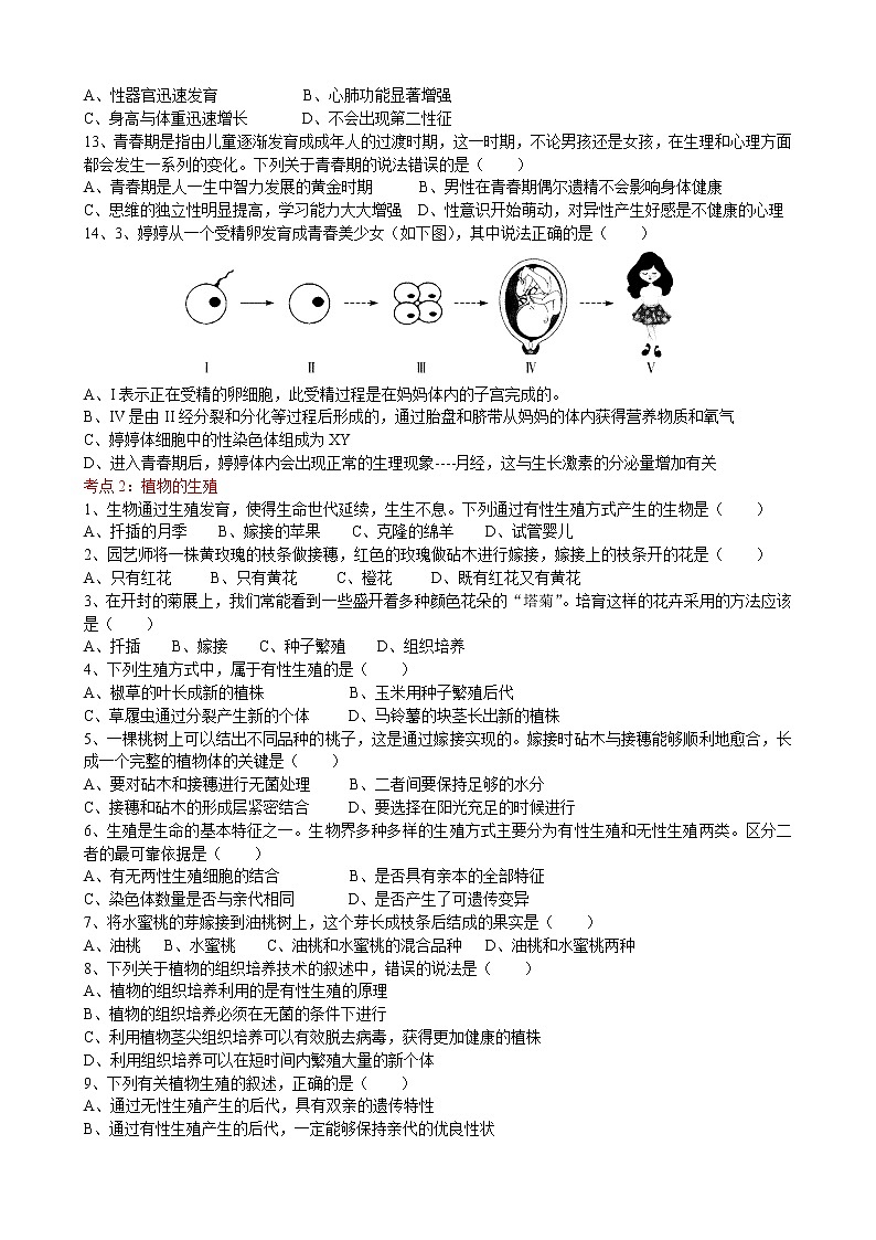 2022届初中生物中考一轮复习考点测试题14生物的生殖和发育02