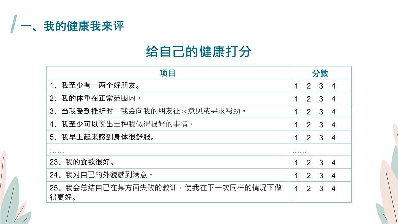 8.3评价自己的健康状况-【高效备课】2022-2023学年八年级生物下册同步备课优质课件（人教版）04