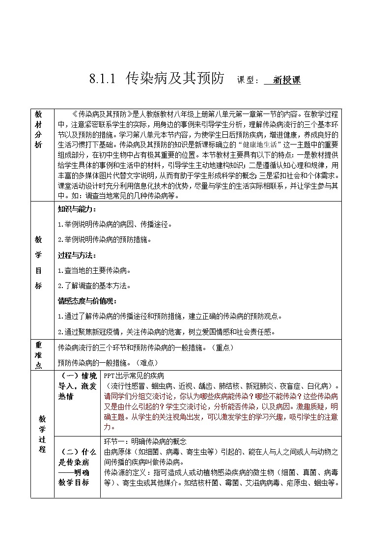 8.1.1+传染病及其预防（课件带教案学案同步作业）2022-2023学年八年级下册生物同步备课系列（人教版）01
