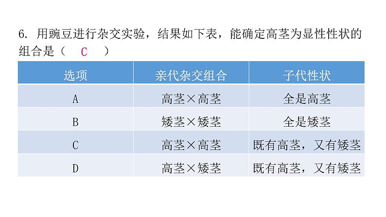 人教版八年级生物下册第三节基因的显性和隐性课后作业课件07