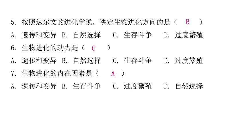 人教版八年级生物下册第三节生物进化的原因课后作业课件第7页