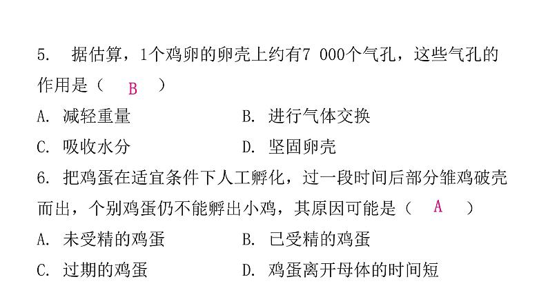 人教版八年级生物下册第四节鸟的生殖和发育课后作业课件第6页