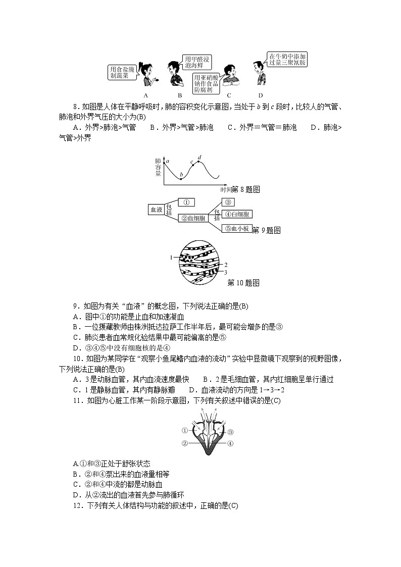 人教版七年级生物下册期末测试题含答案第2页