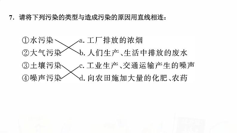 人教版七年级生物下册第二节探究环境污染对生物的影响作业课件06