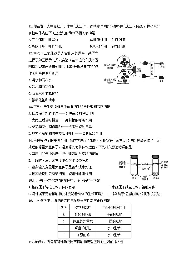 山东省潍坊市（青州市、临朐县、昌邑县、诸城市、昌乐县、寿光市）2021-2022学年七年级上学期期末考试生物试卷第3页