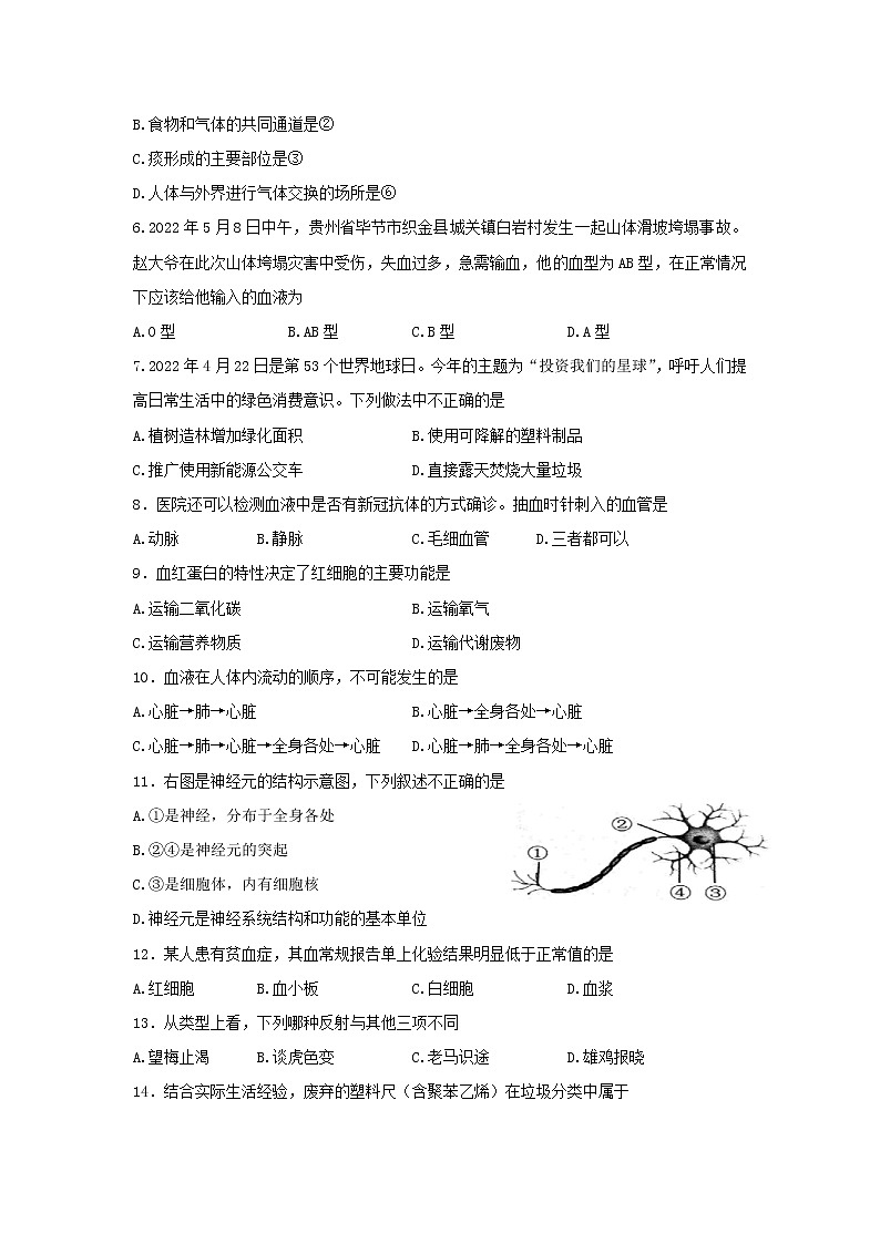 山西省吕梁市孝义市2021-2022学年七年级下学期期末质量监测生物试卷第2页