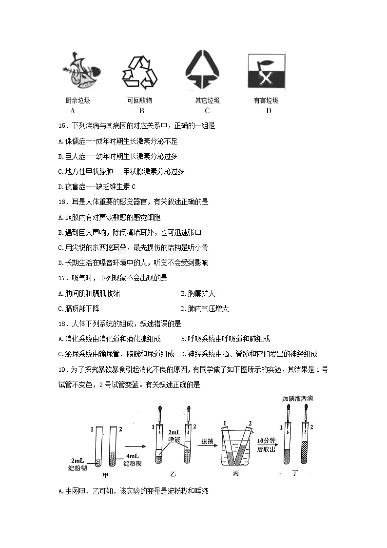 山西省吕梁市孝义市2021-2022学年七年级下学期期末质量监测生物试卷第3页