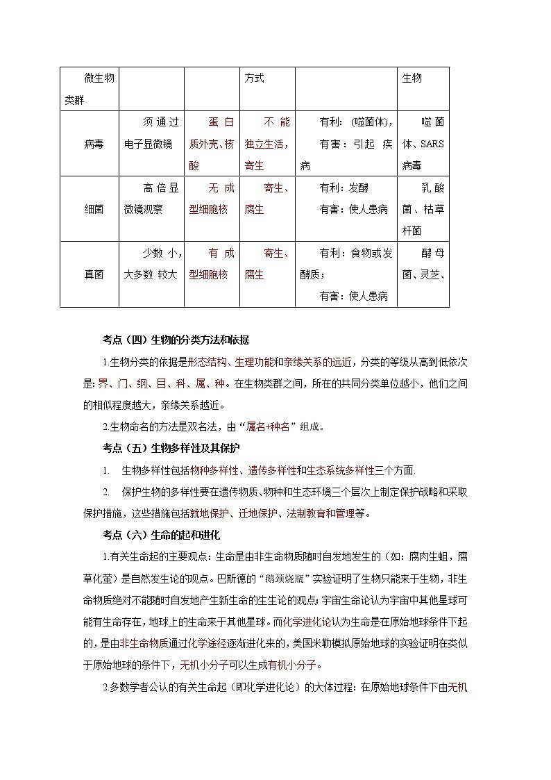 备战2023年新中考二轮生物专题导练 考点09 生物多样性02