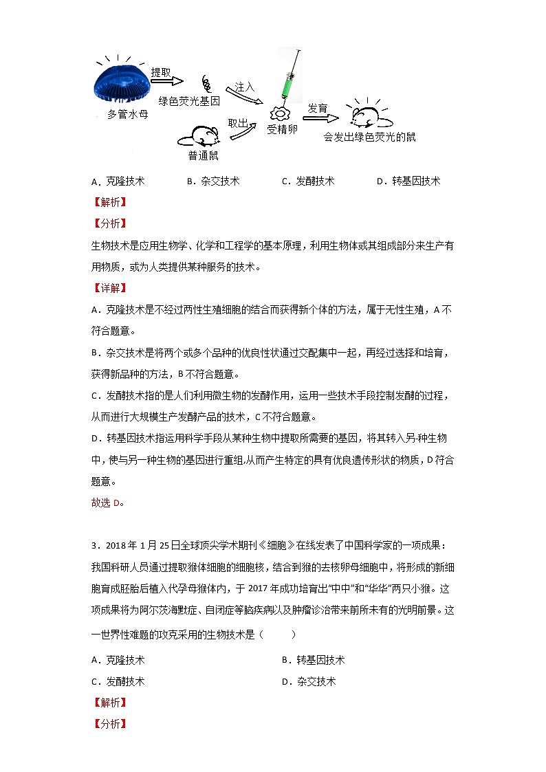 备战2023年新中考二轮生物专题导练 考点12 生物技术03