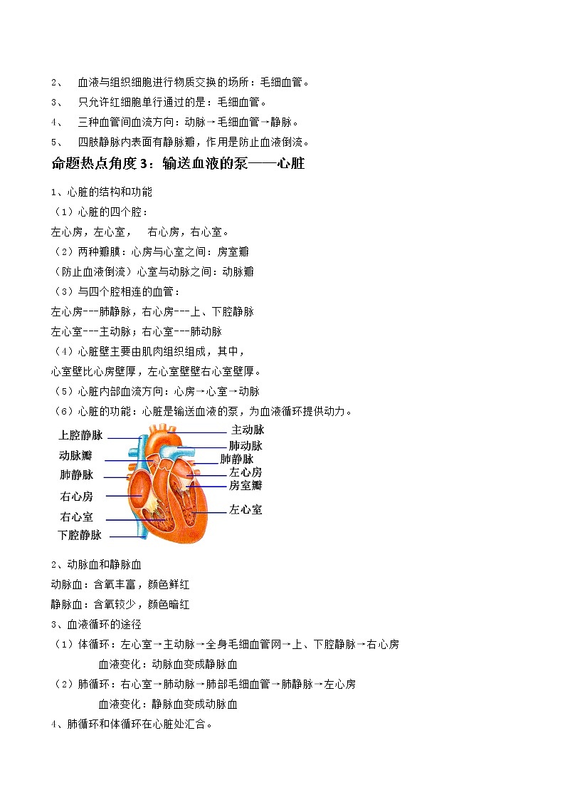 备战2023年新中考二轮生物专题导练 考点20 人体内物质的运输02