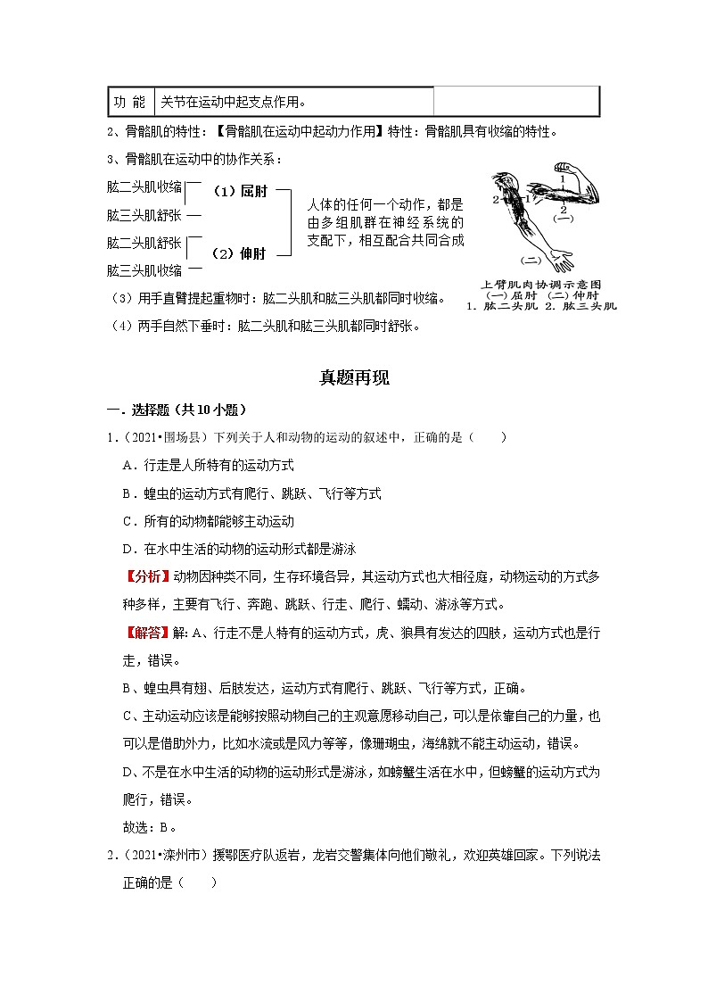 备战2023生物新中考二轮复习重难突破（河北专用）重难点12 人类的生殖发育及运动 试卷02