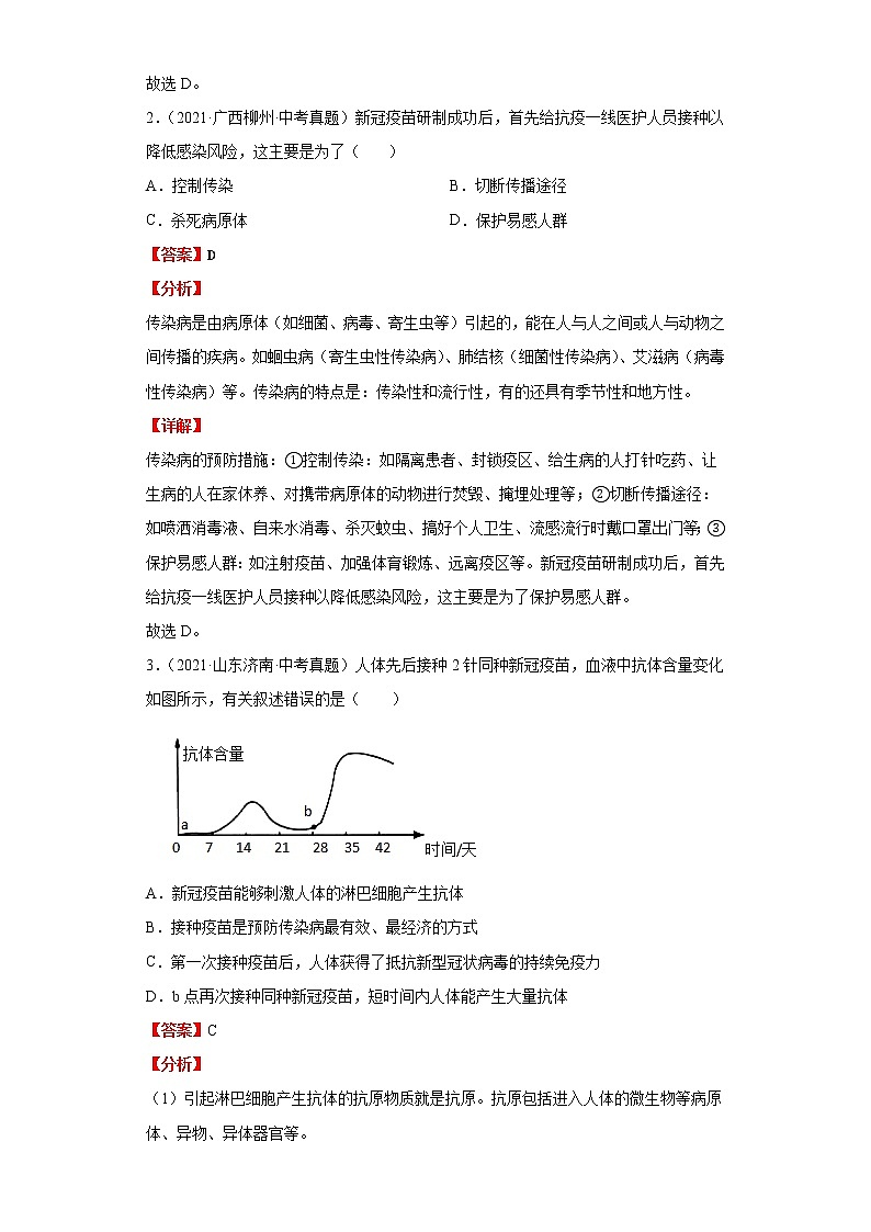 备战2023年生物新中考二轮复习热点透析（全国通用）核心考点05健康地生活（解析版）第2页
