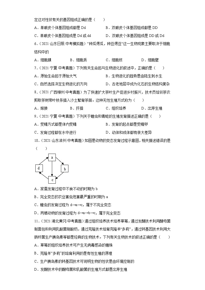 备战2023年生物新中考二轮复习热点透析（全国通用）疑难点拨07生物圈中生命的延续和发展 试卷02