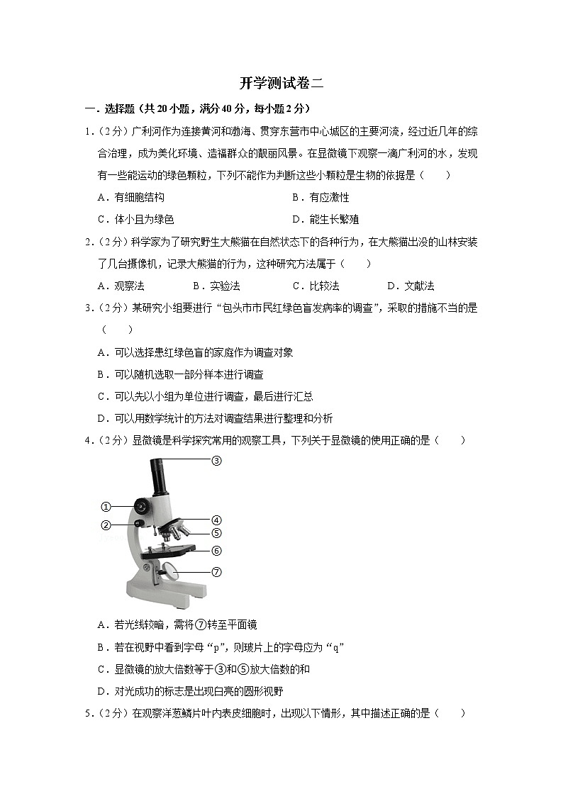 【开学闯关】2023年春鲁科版（五四制）版生物六年级下册开学测试卷（二）01