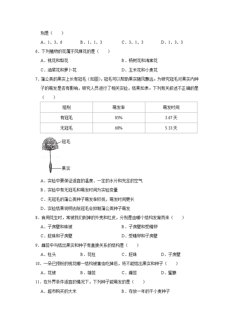 2022年春鲁科版（五四制）六下生物 第2章被子植物的一生 单元测试2（解析版）第2页