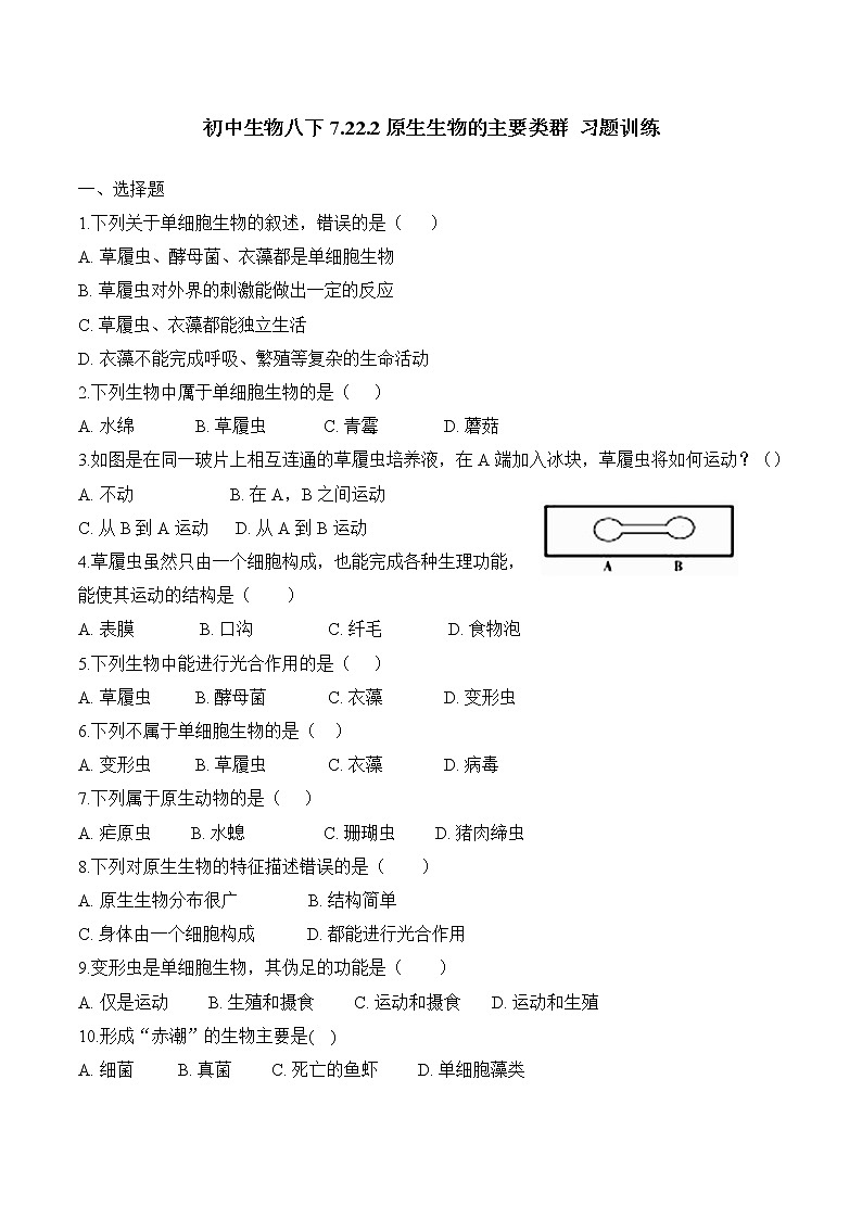 北师大版生物八年级下册 7.22.2 原生生物的主要类群 课件+学案（含答案）+习题（含解析）01