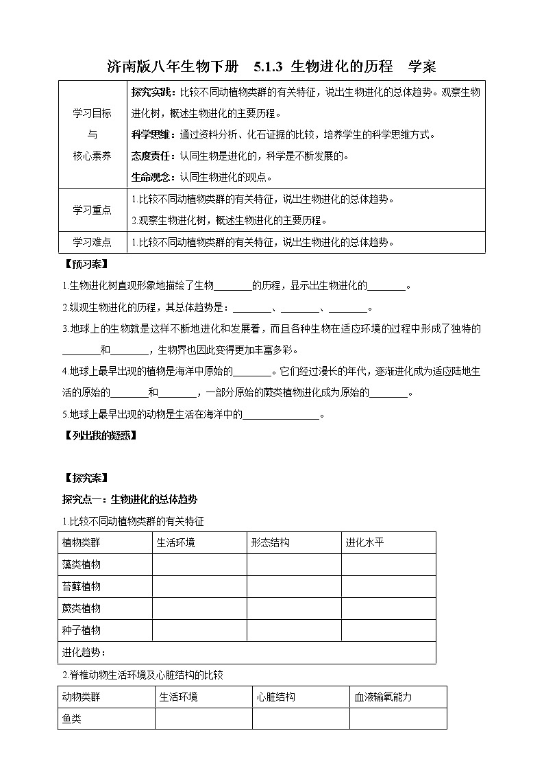 【新课标】济南版生物八下5.1.3 生物进化的历程  课件+教案+学案+素材01