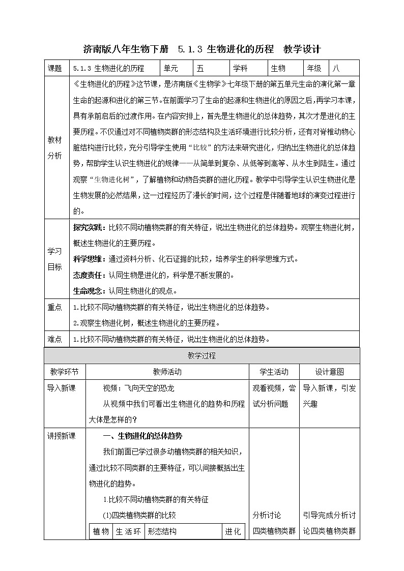【新课标】济南版生物八下5.1.3 生物进化的历程  课件+教案+学案+素材01