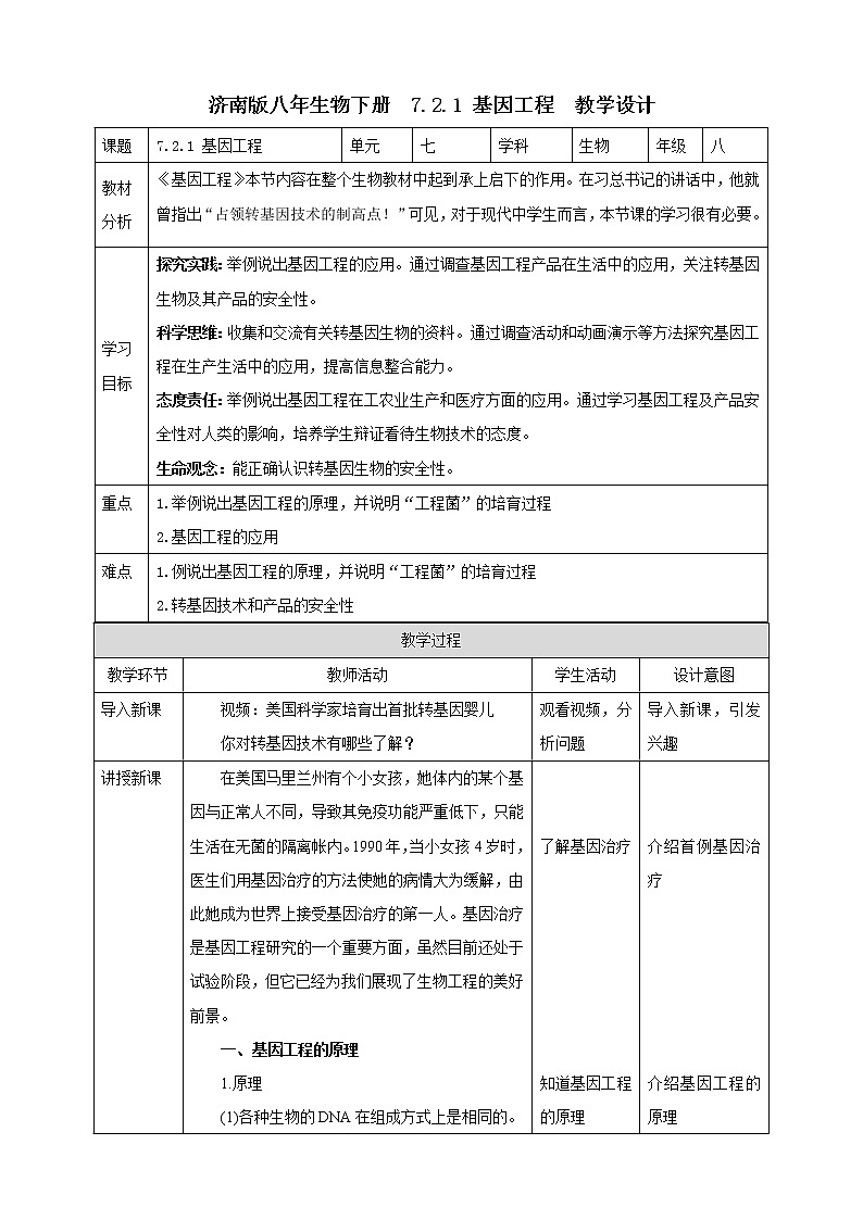 济南版生物八下7.2.1 基因工程  课件+教案+学案+素材01