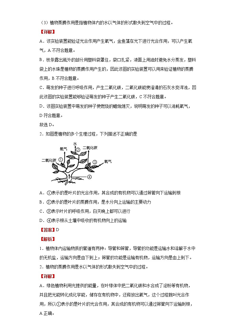 备战2023生物新中考二轮复习考点精讲精练（北京专用）专题06生物的呼吸02