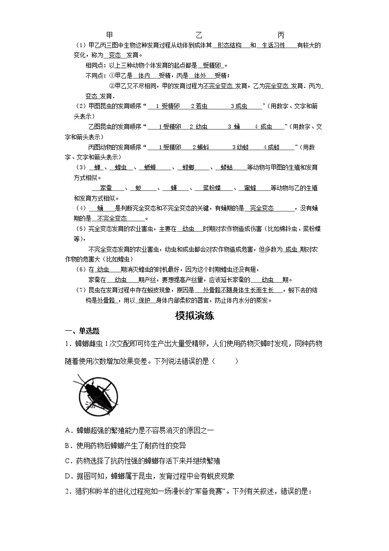 备战2023生物新中考二轮复习考点精讲精练（北京专用）专题12生命的起源和生物的进化02