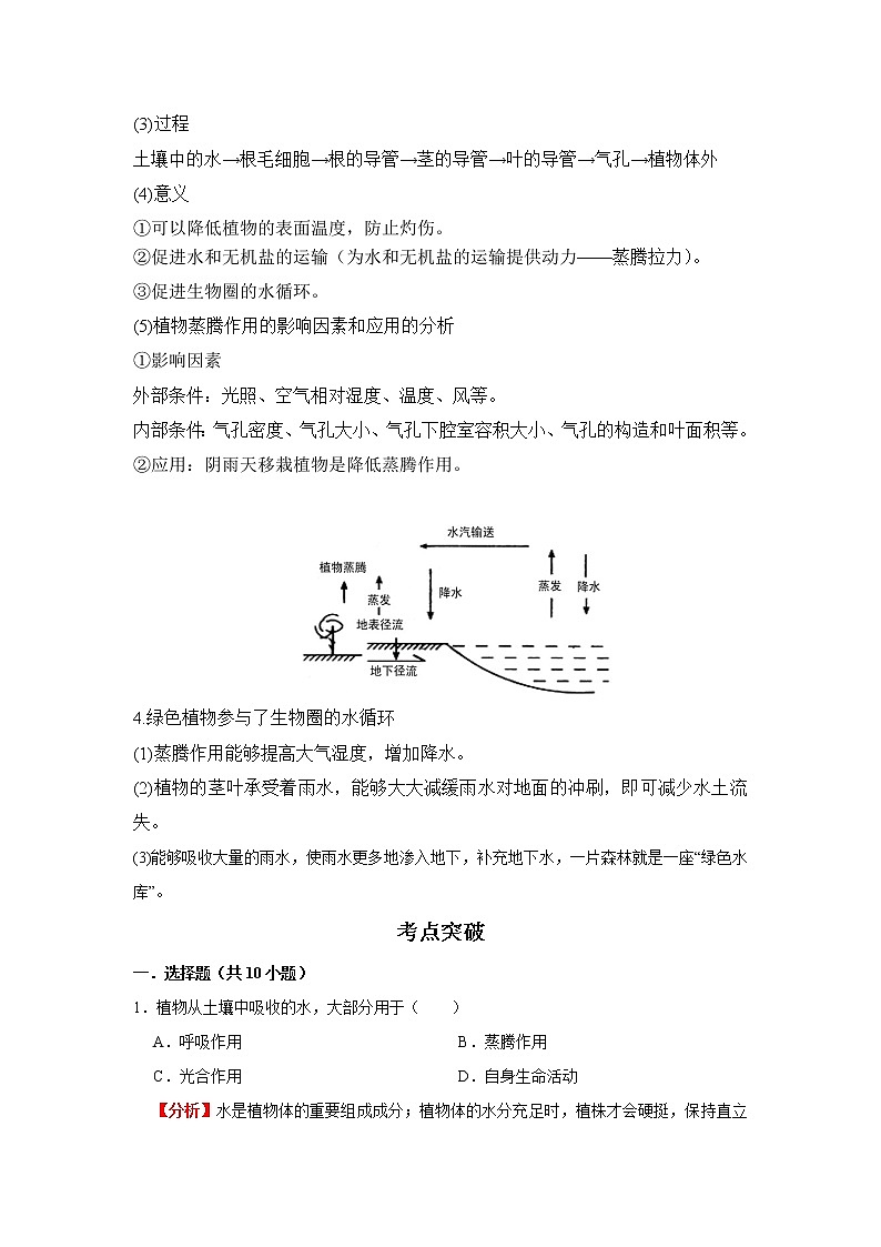 备战2023生物新中考二轮复习考点精讲精练（广东专用）专题06 绿色植物与生物圈的水循环02