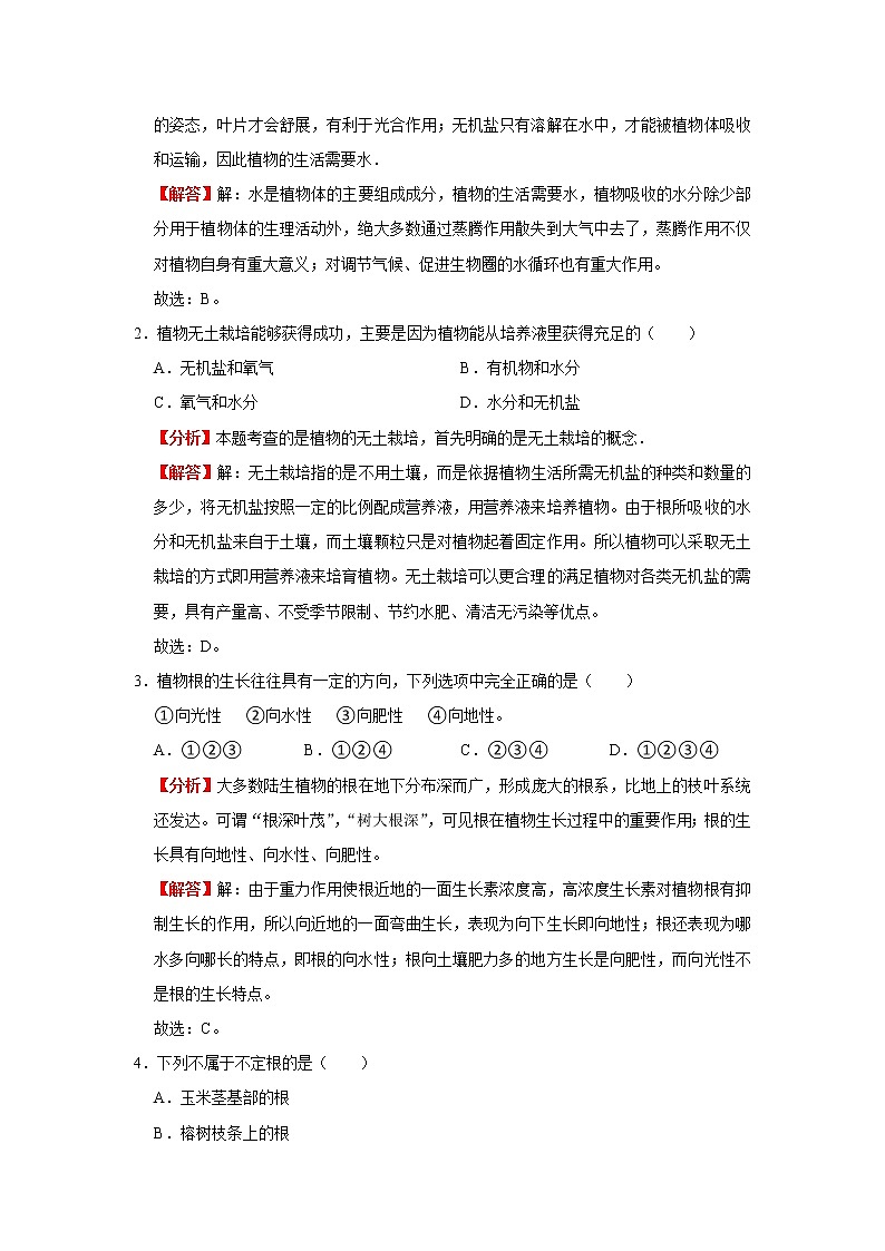 备战2023生物新中考二轮复习考点精讲精练（广东专用）专题06 绿色植物与生物圈的水循环03