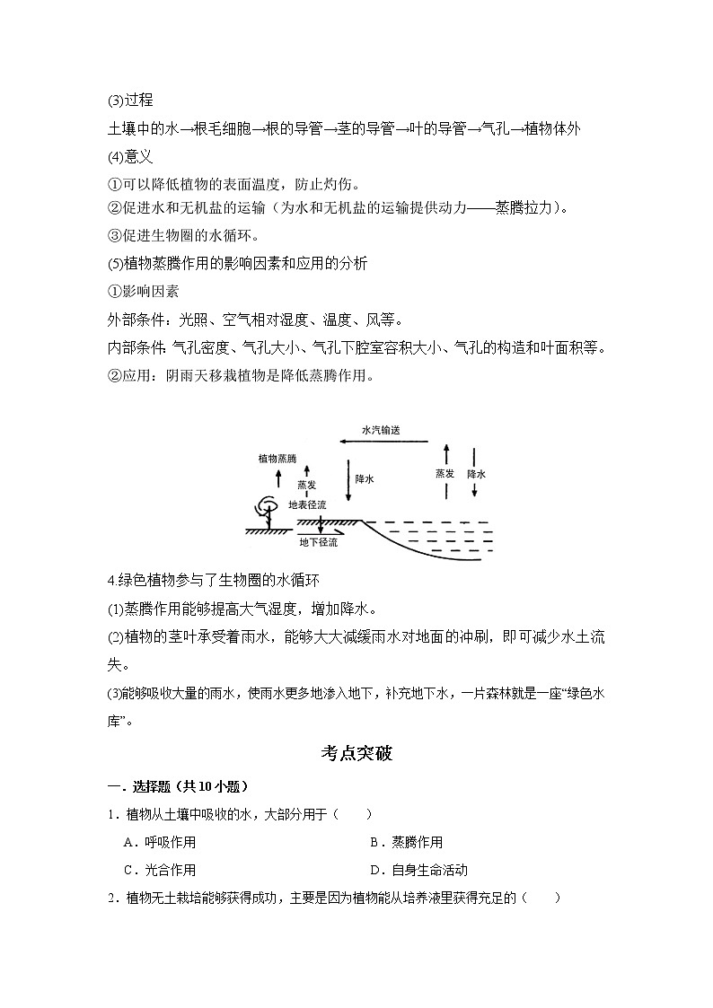 备战2023生物新中考二轮复习考点精讲精练（广东专用）专题06 绿色植物与生物圈的水循环02