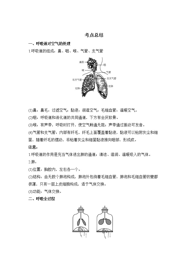 备战2023生物新中考二轮复习考点精讲精练（广东专用）专题11 人体的呼吸01