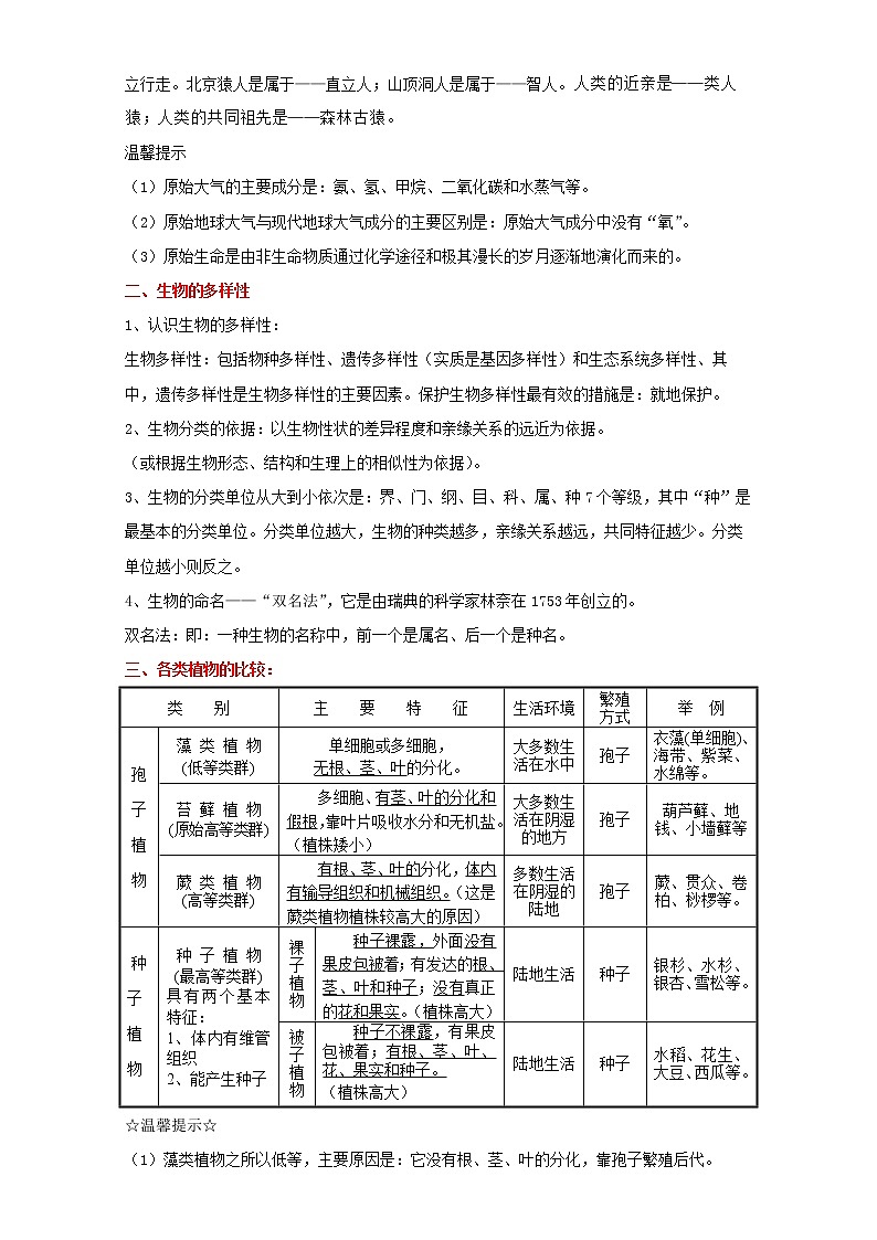 备战2023生物新中考二轮复习考点精讲精练（山东专用）专题08生物的多样性02