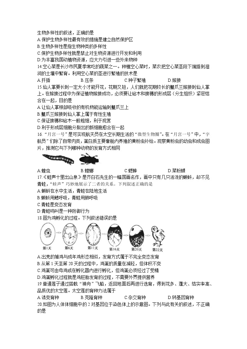 湖南省长沙市长郡教育集团2022-2023学年八年级上学期期末生物试题03