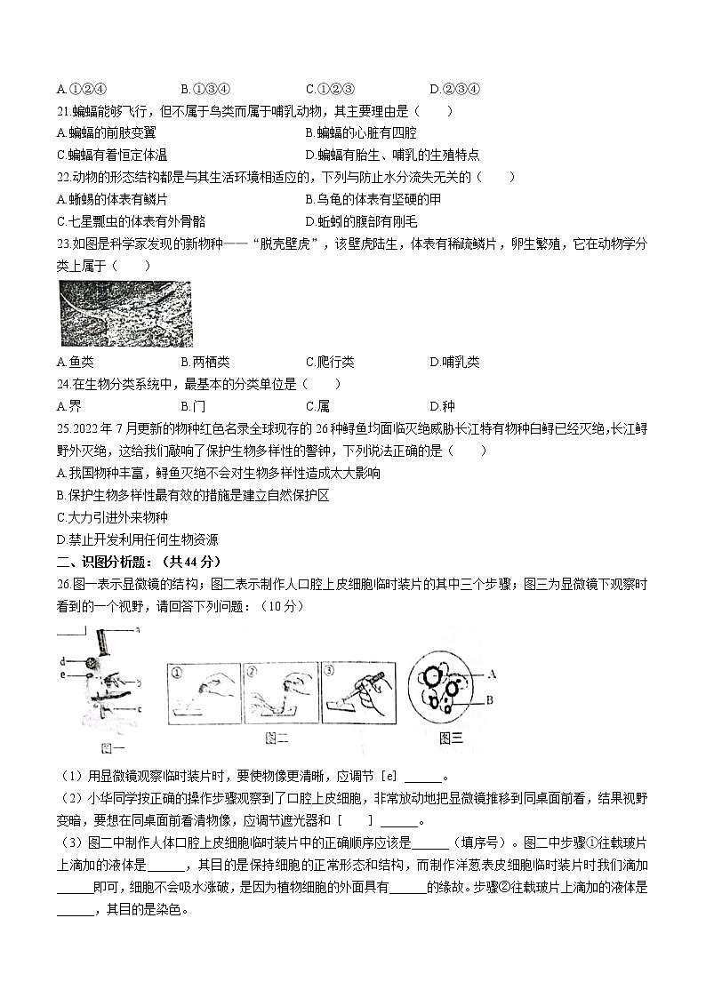河北省承德市兴隆县2022-2023学年七年级上学期期末生物试题(含答案)第3页
