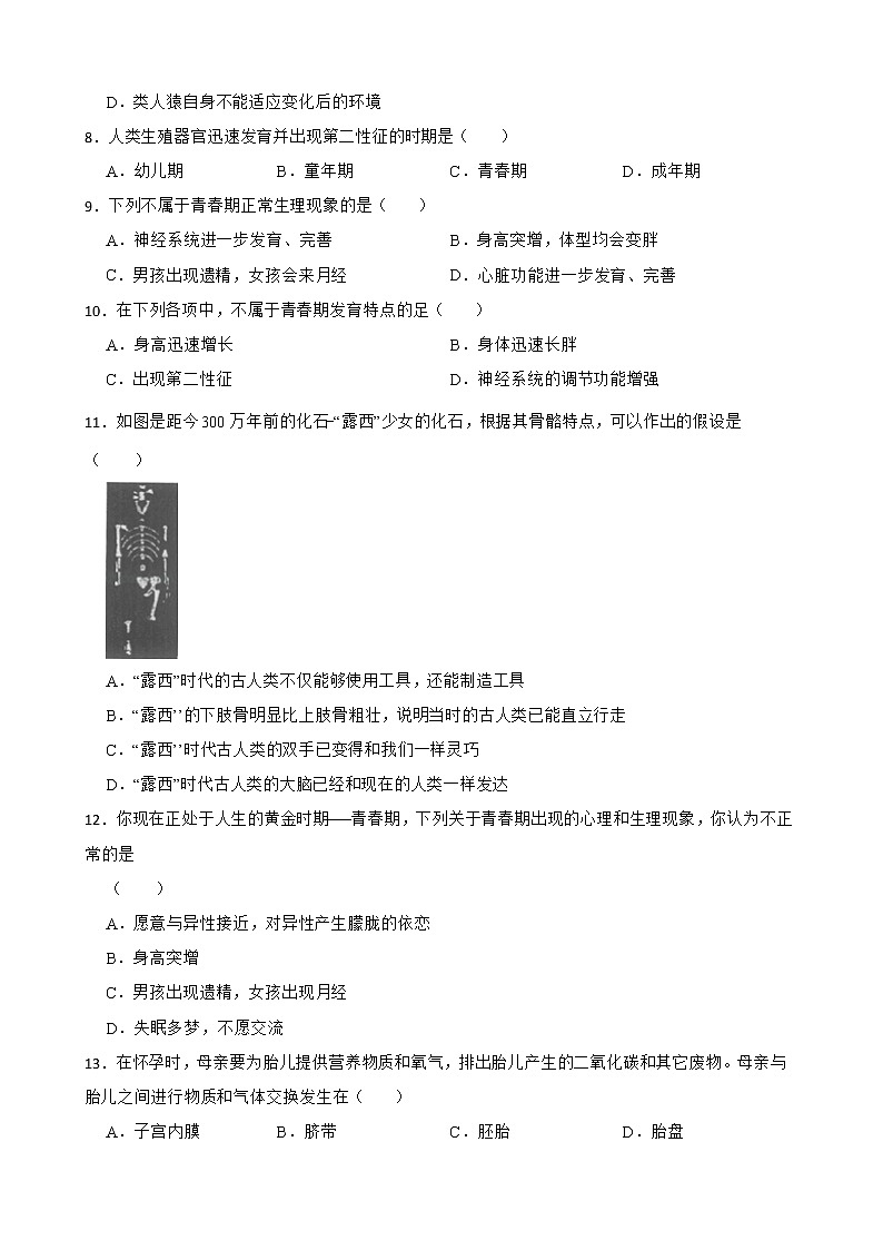 初中生物中考复习 【人教版】2023届中考一轮复习专用训练卷—专题10 人的生殖 （含解析）02