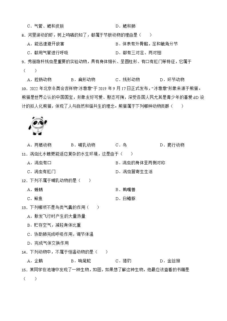 初中生物中考复习 【人教版】2023届中考一轮复习专用训练卷—专题17 动物的主要类群 （含解析）02