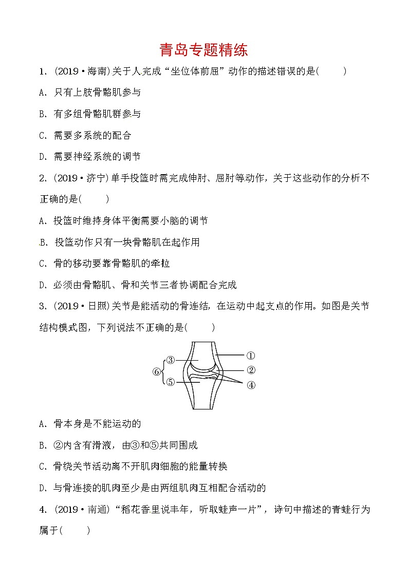 初中生物中考复习 06专题六 专题精练01