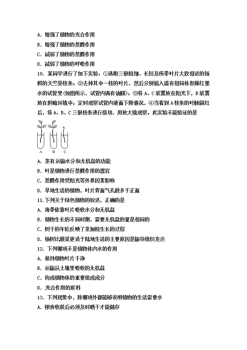 初中生物中考复习 2020届中考生物复习跟踪检测：绿色植物的生活第3页