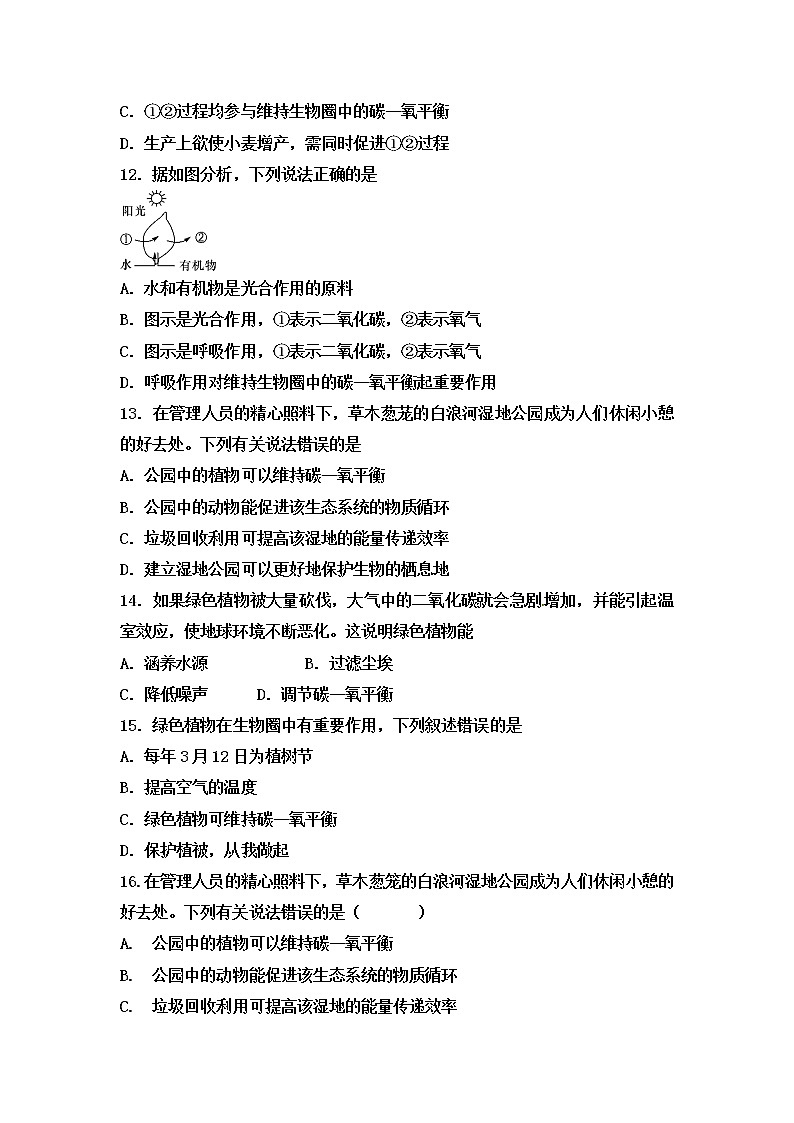 初中生物中考复习 2020届中考生物复习跟踪检测：绿色植物在生物圈中的作用第3页