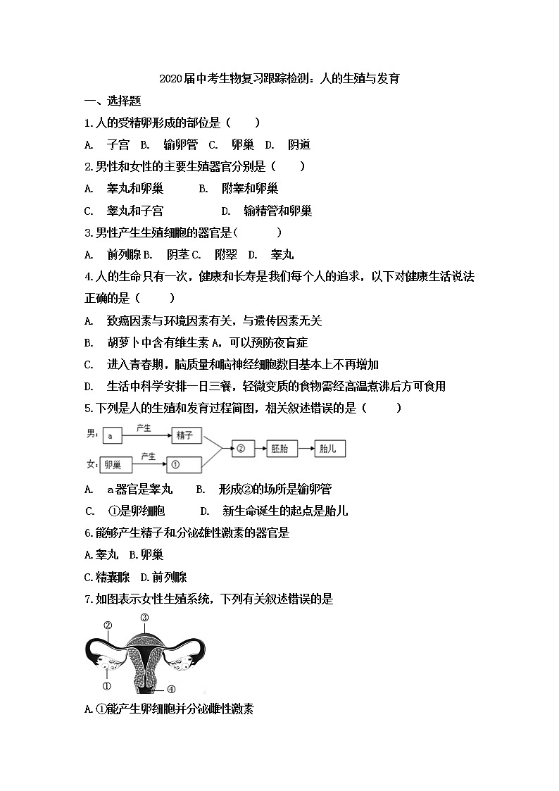 初中生物中考复习 2020届中考生物复习跟踪检测：人的生殖与发育第1页