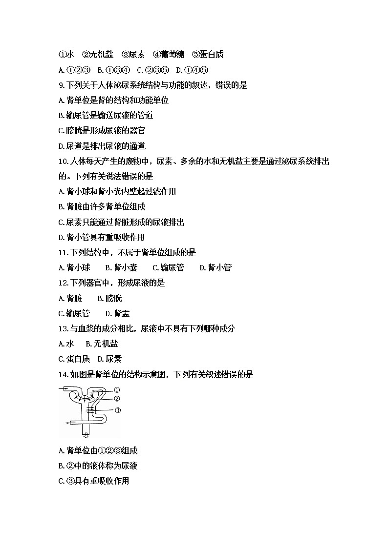 初中生物中考复习 2020届中考生物复习跟踪检测：人体内废物的排出02