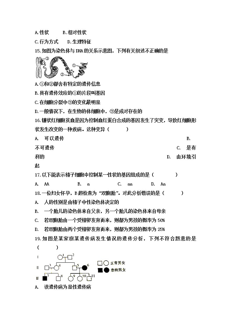 初中生物中考复习 2020届中考生物复习跟踪检测：生物的遗传和变异第3页