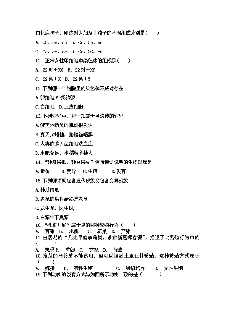 初中生物中考复习 2020届中考生物复习跟踪检测：生物圈中的生命的延续和发展第2页