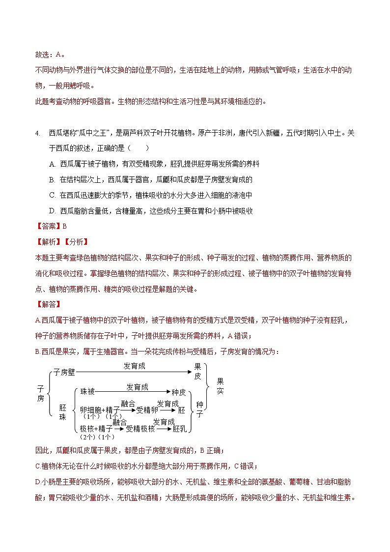 初中生物中考复习 2020年第二次模拟大联考（山东）-生物（解析版）第3页