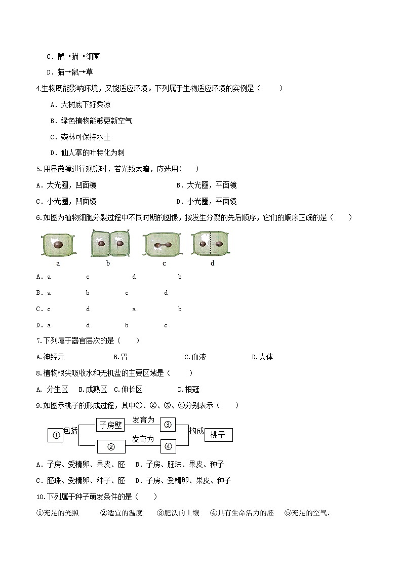 初中生物中考复习 2020年第二次模拟大联考（云南）-生物（A4考试版）02