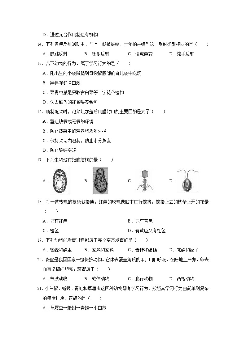 初中生物中考复习 2021年辽宁省铁岭市中考生物仿真试卷（有答案）第3页