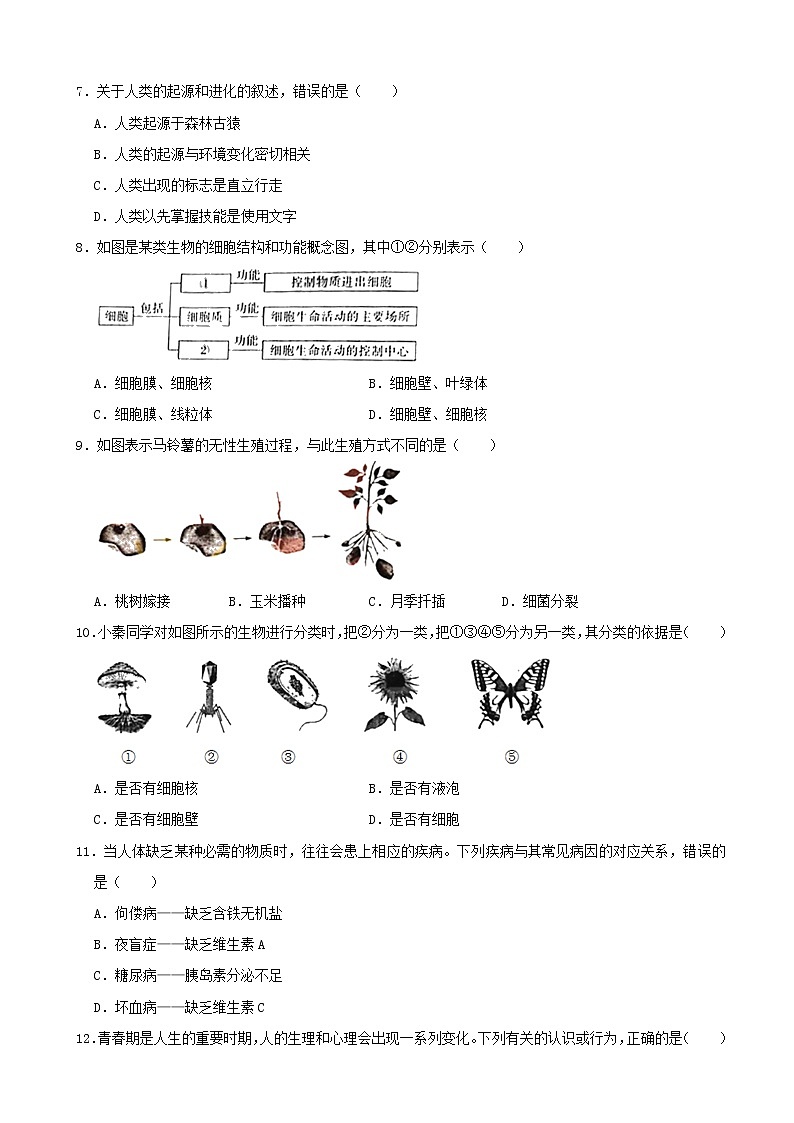 初中生物中考复习 2021年陕西省中考生物真题（word版，含解析）02