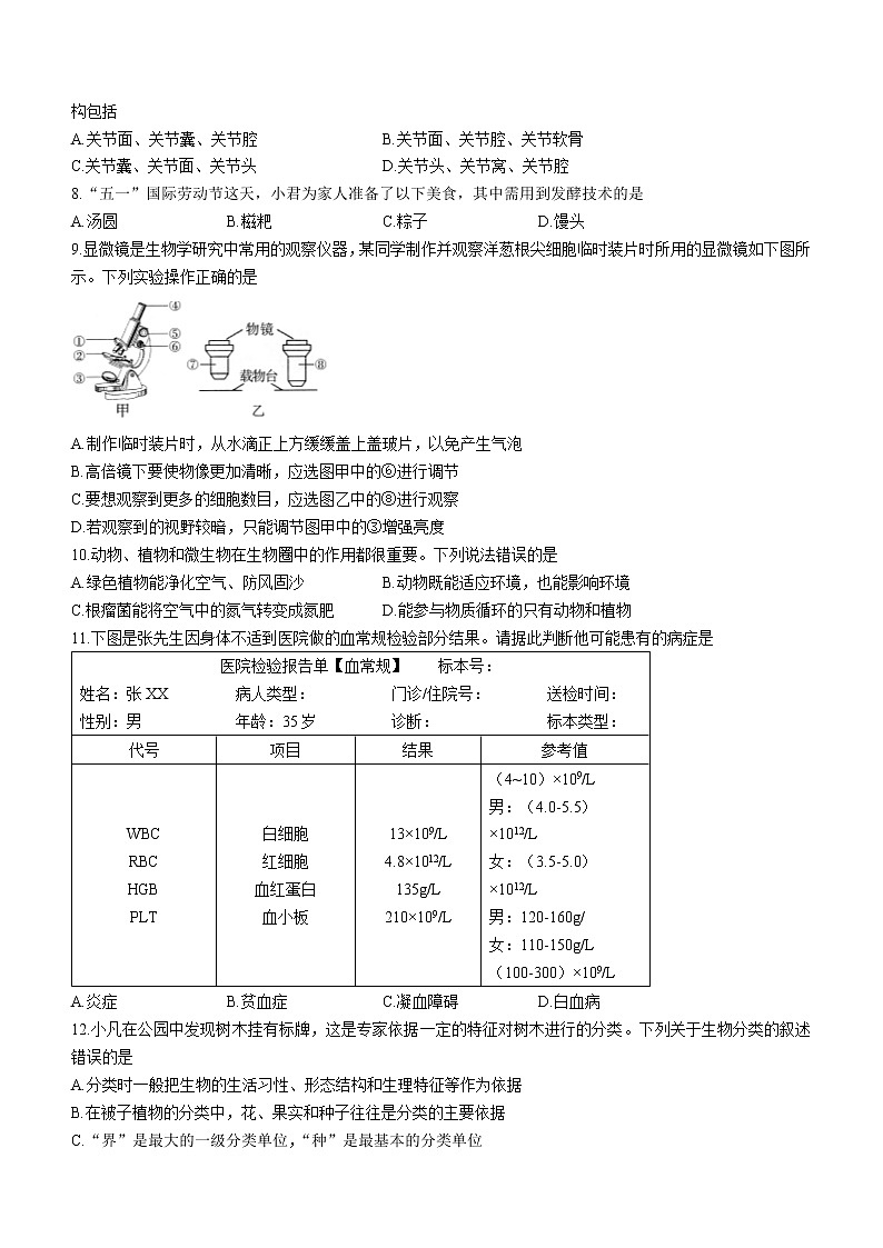 初中生物中考复习 2022年四川省广安市中考生物真题第2页